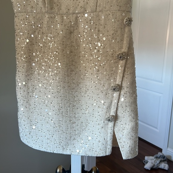 Self-Portait Ivory Sequin Boucle Mini Dress - Picture 7 of 8